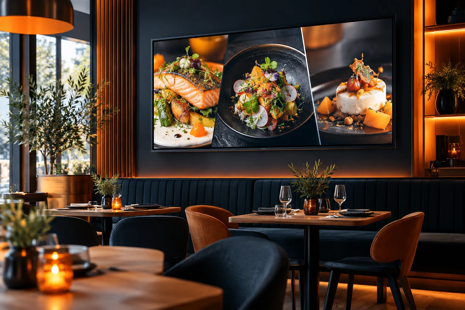 Digitaler Werbebildschirm in einem Restaurant