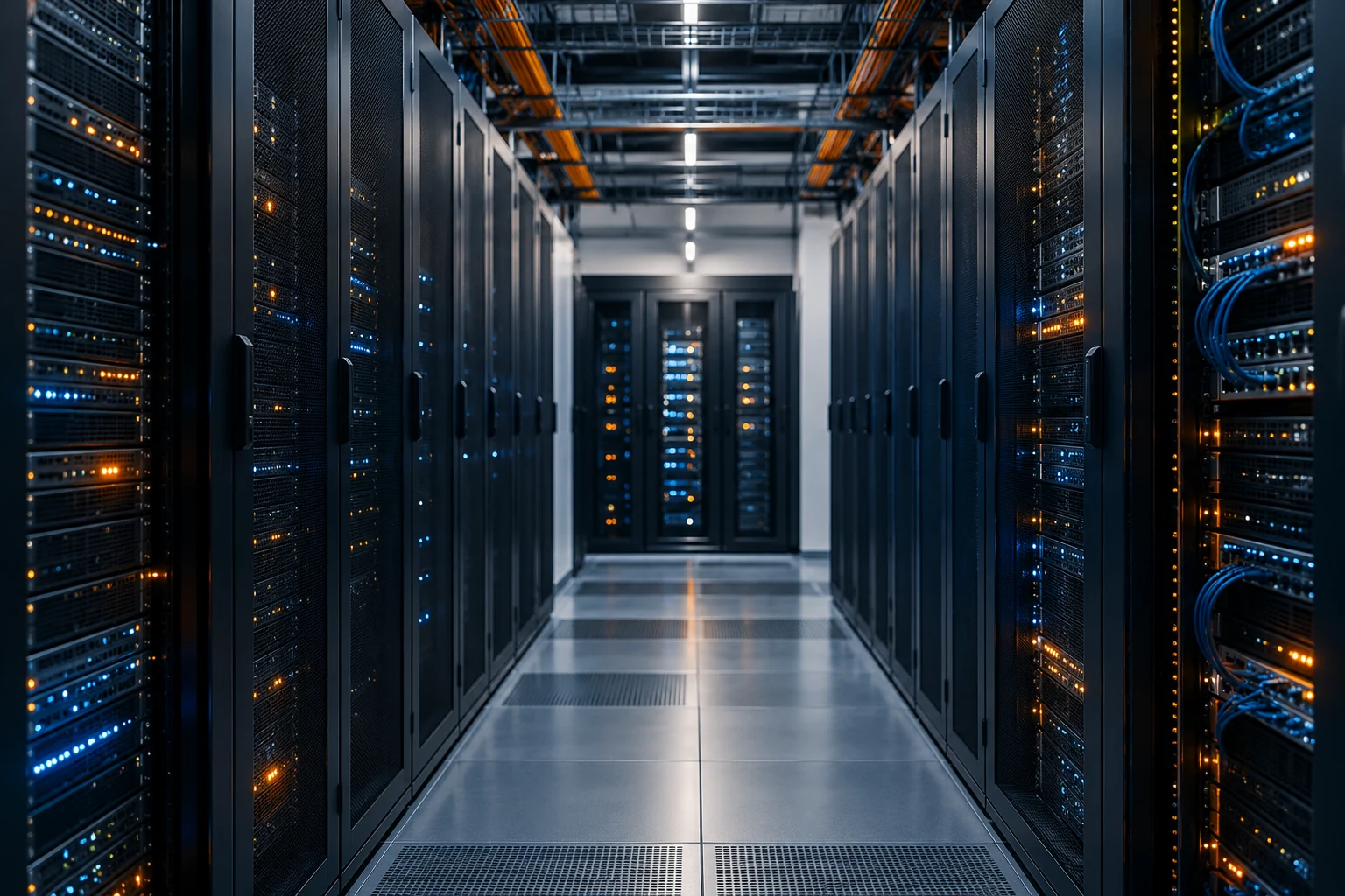 Serverraum mit sorgfältig verkabelten Servern